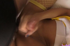 Tiny cheerleader ladyboy oral-stimulation added to butt screwed without a condom